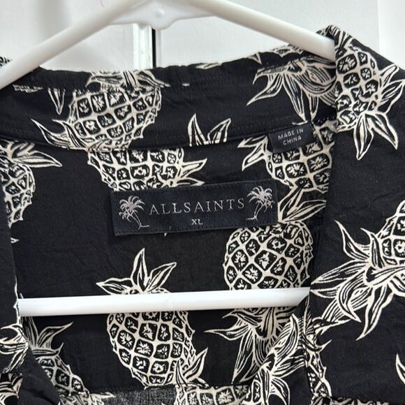 All Saints Black and White Pineapple Print Men's Viscose Shirt NWOT - Picture 4 of 5
